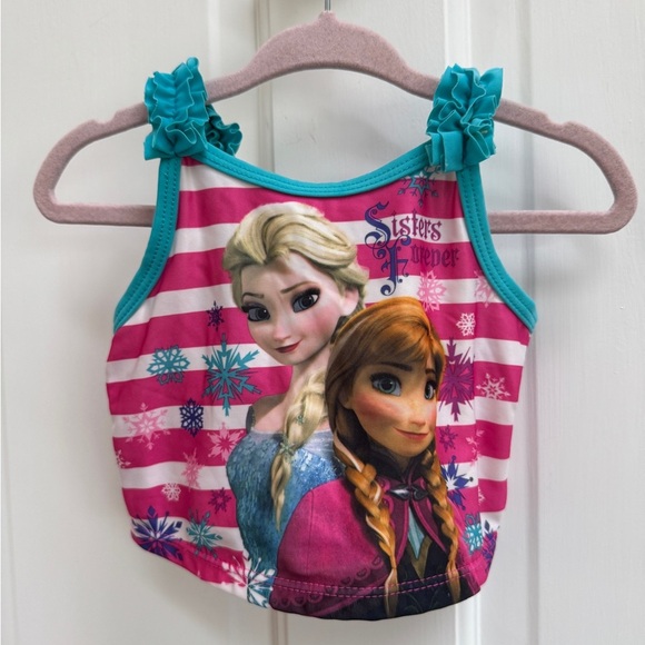 NWOT Disney 2T Girls Pink Frozen Elsa & Anna Bathing suit Swimsuit Top - Picture 1 of 5